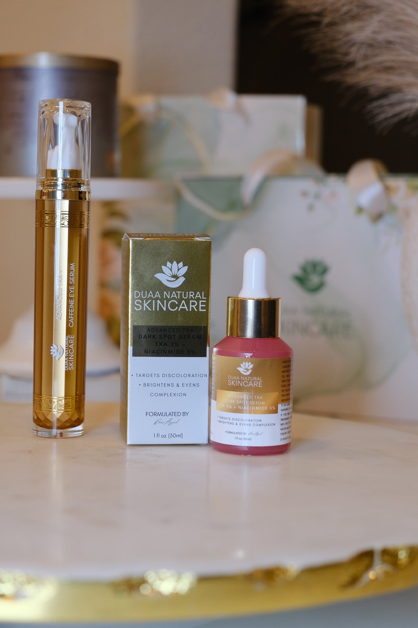 Advanced TXA Dark Spot Serum with TXA 3% + Niacinamide 5% and Advanced TXA + Caffeine Eye Serum Package.